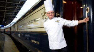 Christian Bodiguel, chef cuisinier du Venise-Simplon-Orient Express, au départ du train, gare de l'Est, à Paris