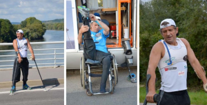 Joe KALS le paraplégique fête ses 700 kms en marche pendulaire à l’Hôtel de Ville de LYON le 13 décembre 2011…