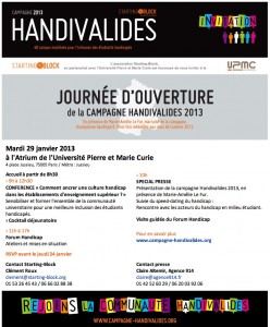 « Starting Block » lance la « Campagne Handivalides 2013 ! » du 29 Janvier au 15 Mai 2013…