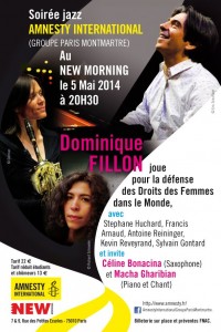 Paris Jazz : Les artistes et le « New Morning » s’associent bénévolement à « AMNESTY INTERNATIONAL » pour une soirée consacrée à la défense des Droits des Femmes.