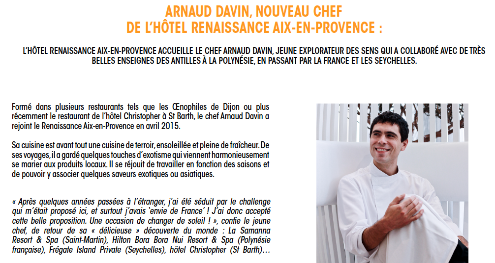 Aix-en-Provence : Arnaud Davin Nouveau Chef de l’Hôtel Renaissance…