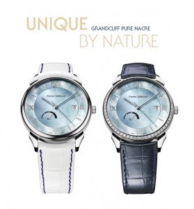 Suisse : L’Horloger Pierre DeRoche propose la nouvelle montre GrandCliff Pure Nacre Unique par Nature…