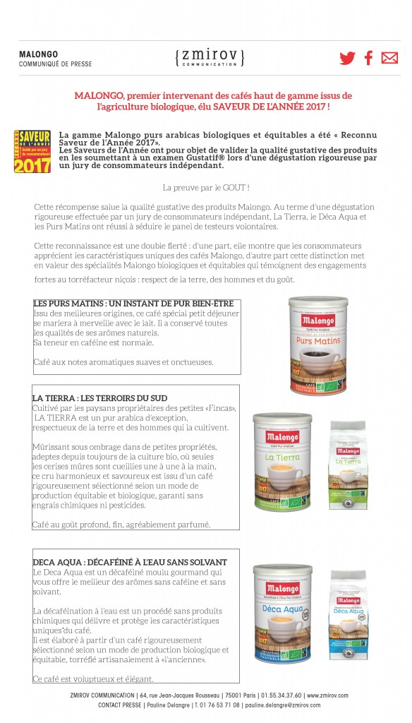 MALONGO élu saveur de l’année 2017…