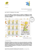 La Poste émet un timbre à l’effigie du Petit Prince à l’occasion de son 75 ème anniversaire…